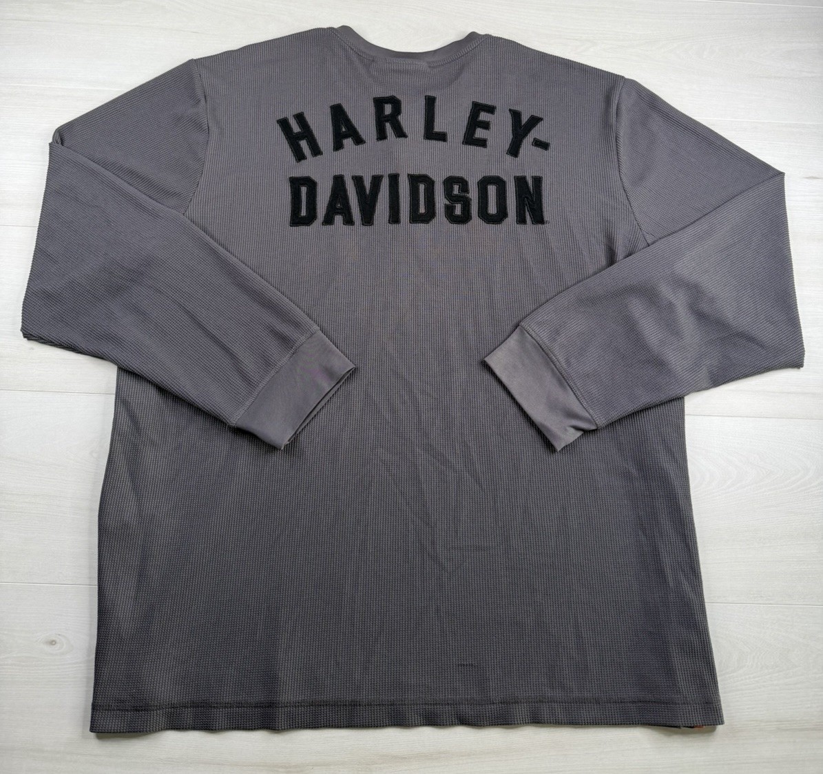 Harley Davidson Thermal Henley Shirt Gray Long Sleeve Embroidered Mens 3XL EUC