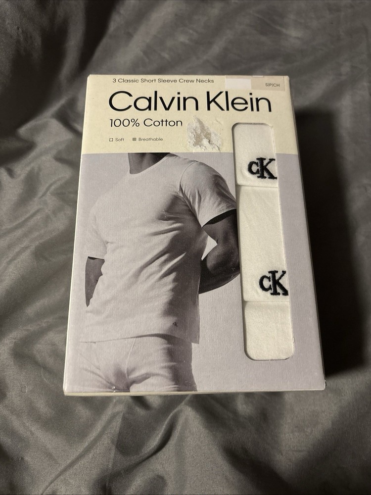 Calvin Klein Classics 3 Pack Short Sleeve Crew Neck T-Shirt , White, Mens Small