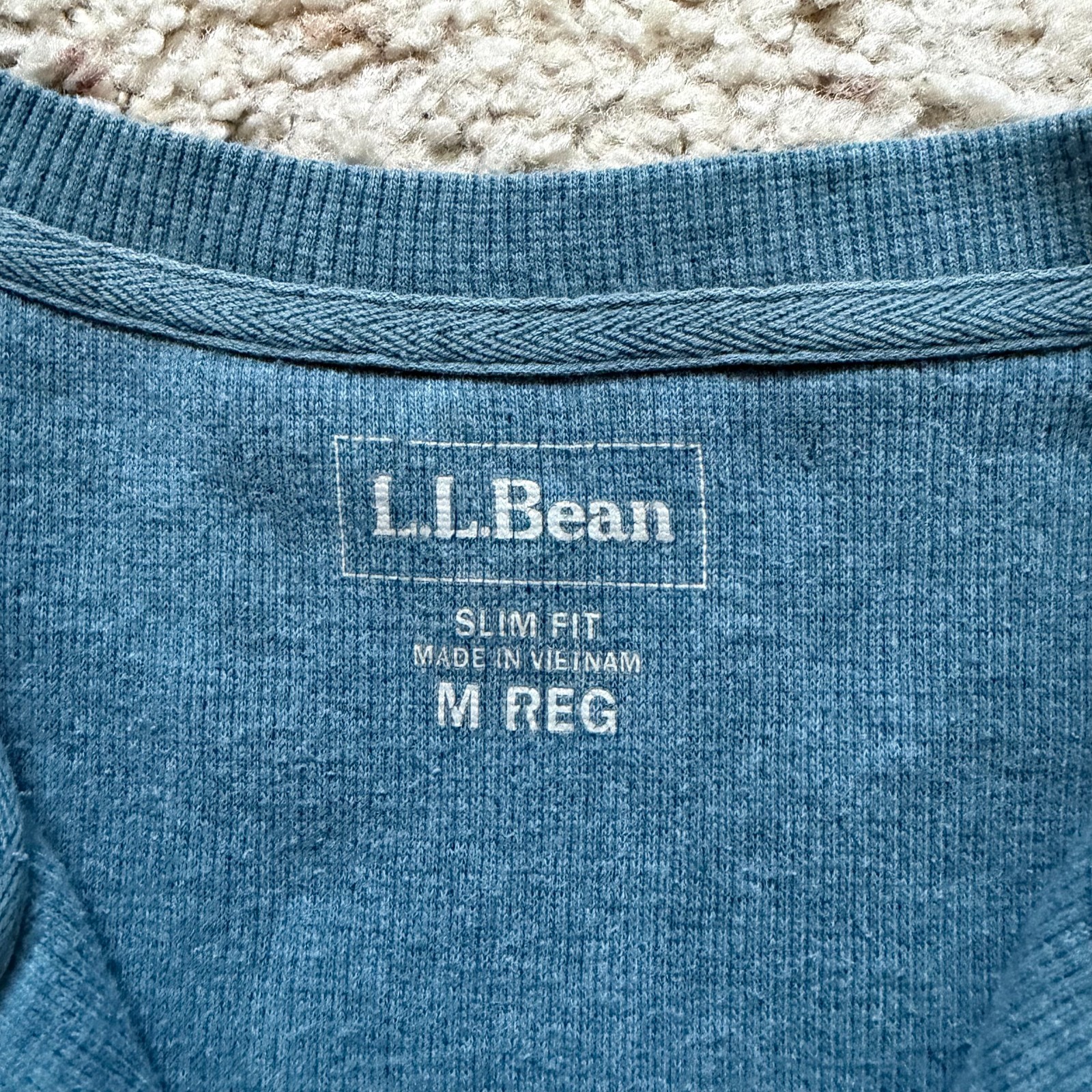 L.L. Bean 3 Button Waffle Knit Long Sleeve Henley Shirt Mens M Blue Slim 502225 gallery