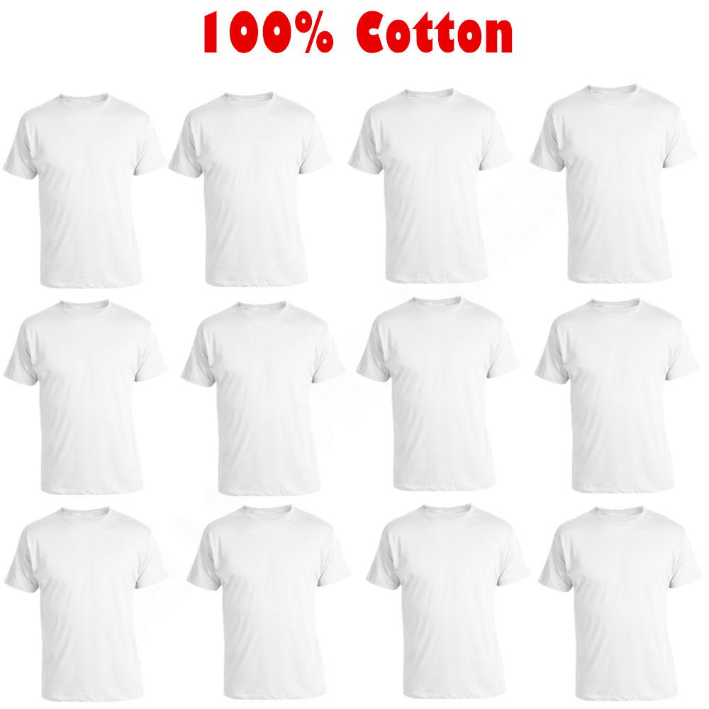 12-Pack Crew-Neck For Men’s 100% Cotton Tagless T-Shirt Undershirt Tee White