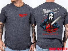 Milwaukee Tools Ghost Face With Chainsaw 2 Sided Unisex Tee–Halloween Character