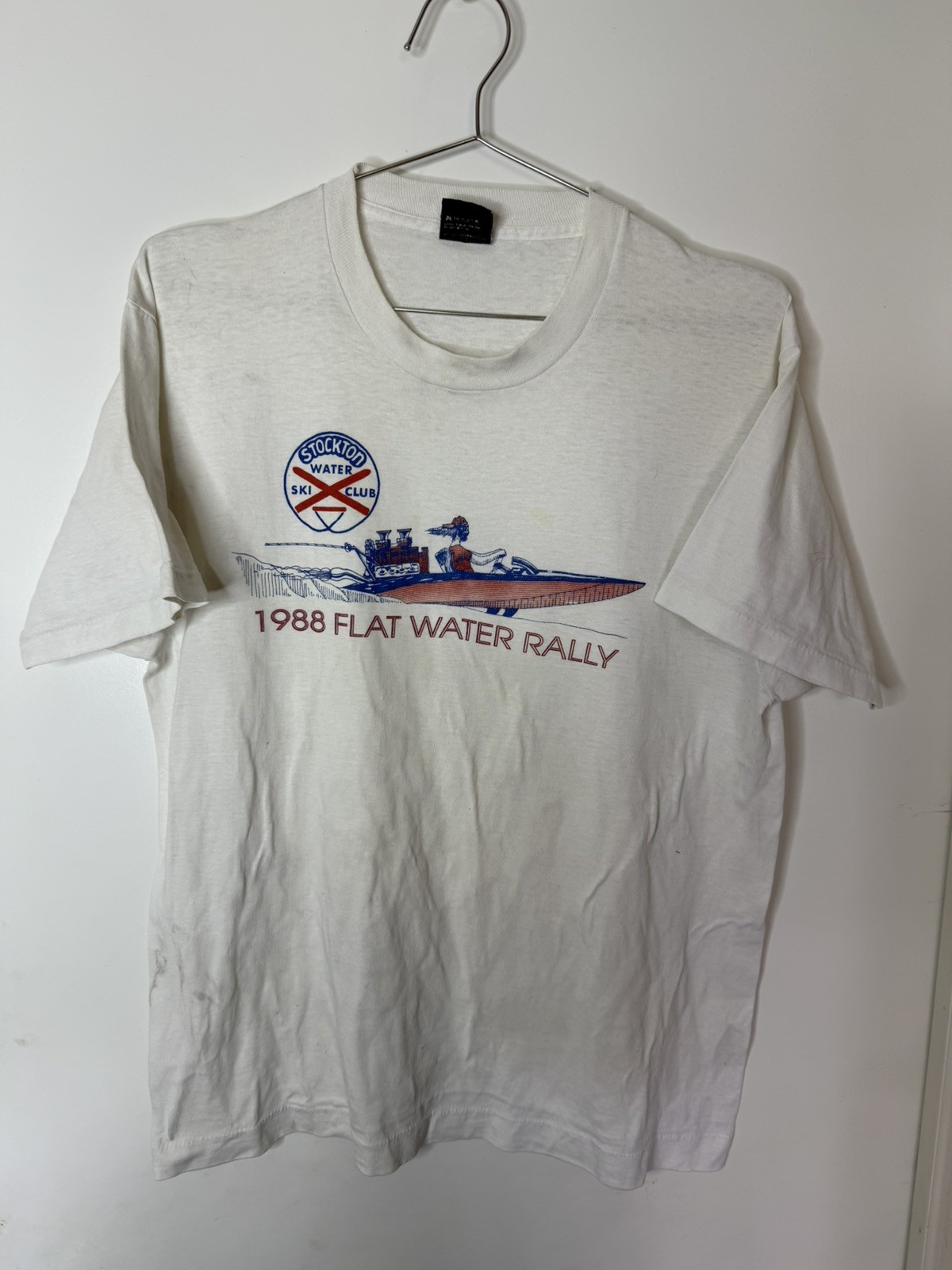 Vintage Shirt Adult L White Flat Water Rally Boat 1988 Graphic Single Stitch