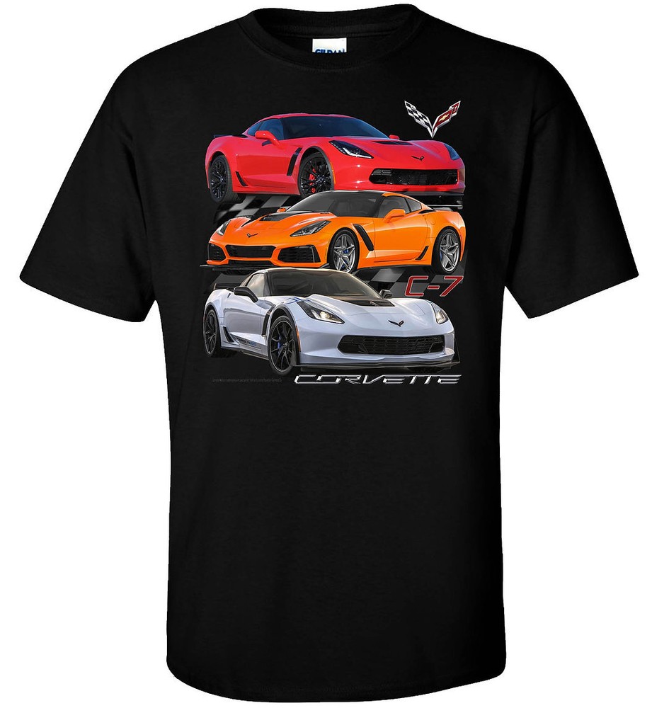 Chevrolet Chevy Corvette C7 Graphic Cotton T-Shirt Black Official Licensed