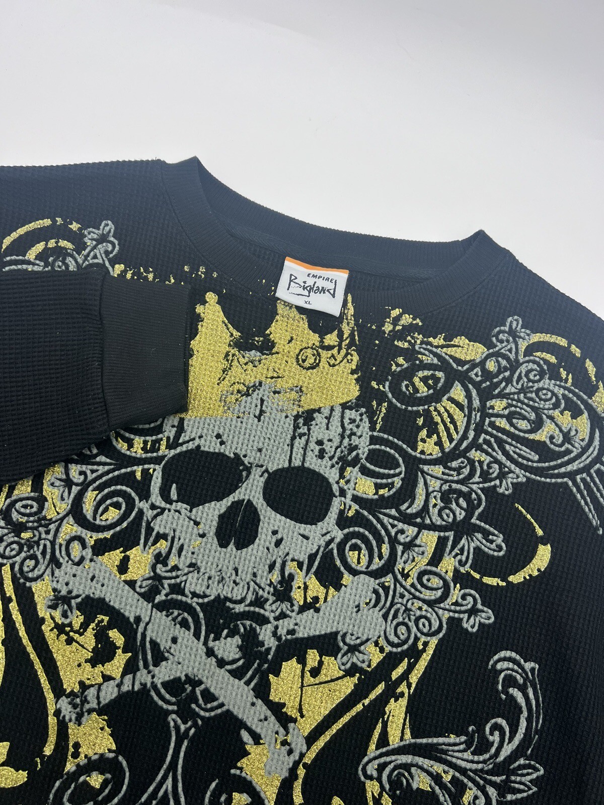Long Sleeve Waffle Knit Skull Death Proof Empire Bigland VTG Mens XL Y2K gallery
