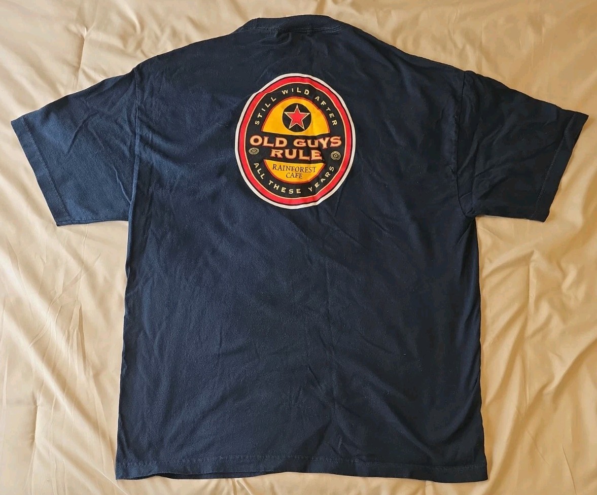 Rainforest Cafe Old Guys Rule T Shirt Mens XL Deep Navy Blue Graphic Tee Y2K gallery