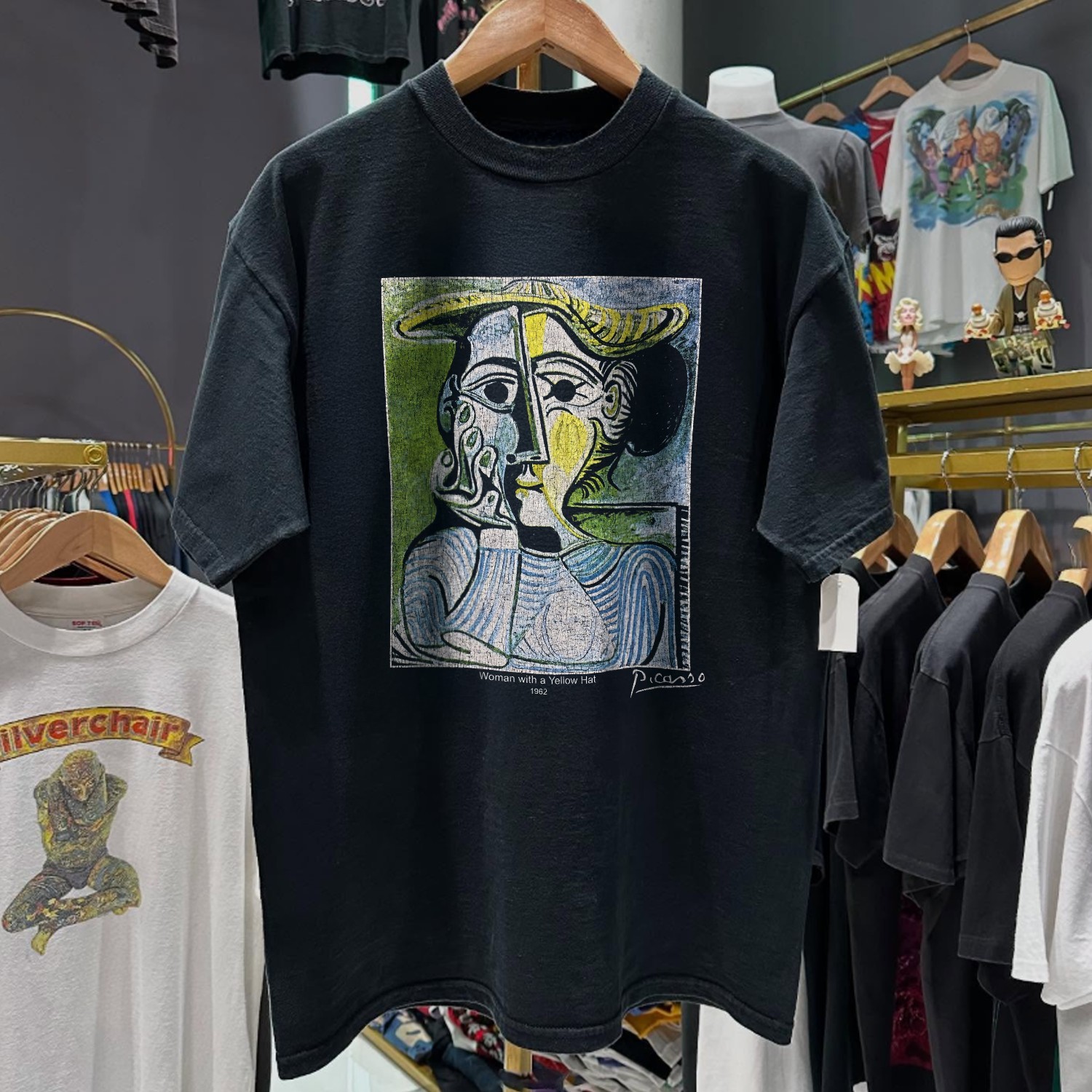 90s Picasso 'Woman With A Yellow Hat" Washed T-Shirt Black XL gallery