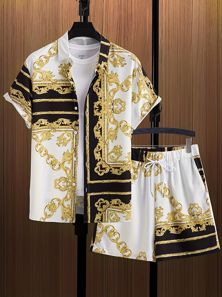Men Summer Outfit 2-piece Set Short Sleeve T-shirt and Shorts Sweatsuit Set gallery