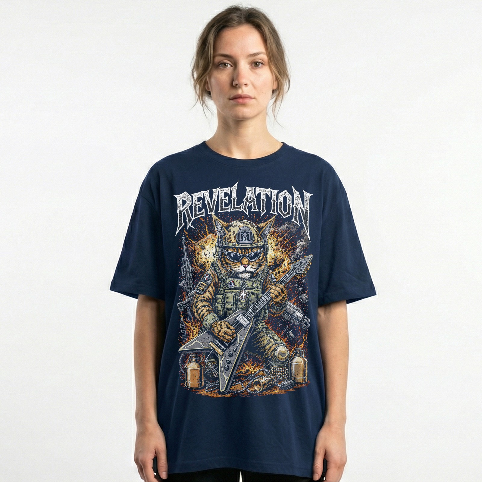 Army Cat Soldier Tactical Gear War Heavy Metal Band Tee Shirt Vintage Unisex gallery