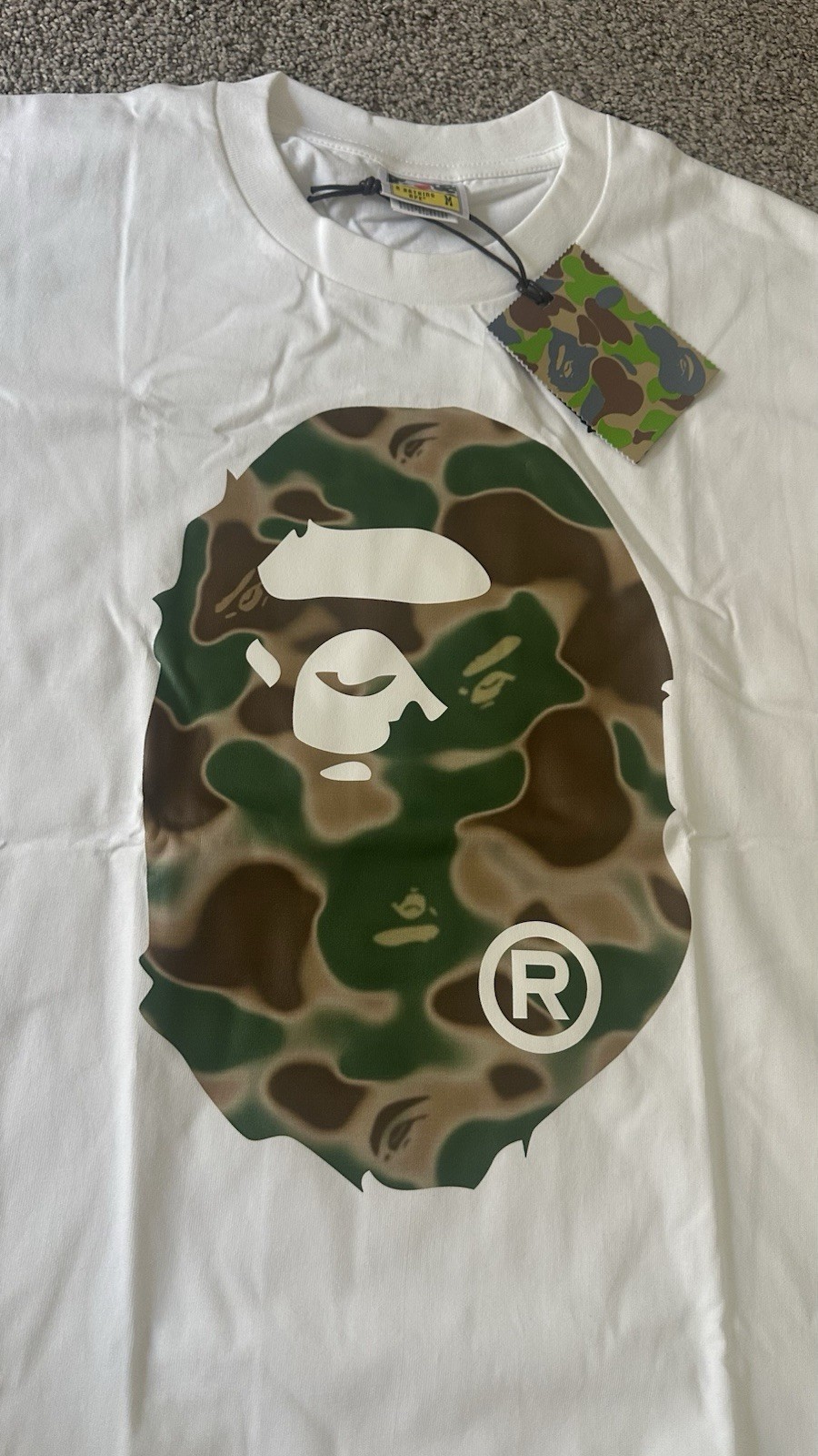A Bathing Ape BAPE Mens Size M White Camo Ape Head Logo Graphic Tee Crew Neck gallery
