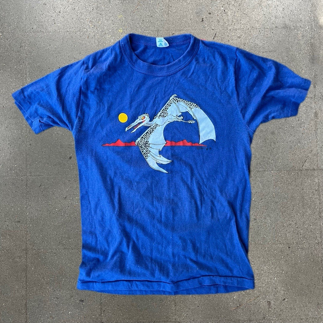 Vintage 80’s Champion Pterodactyl Dinosaur T Shirt Youth XL 18-20 Blue gallery