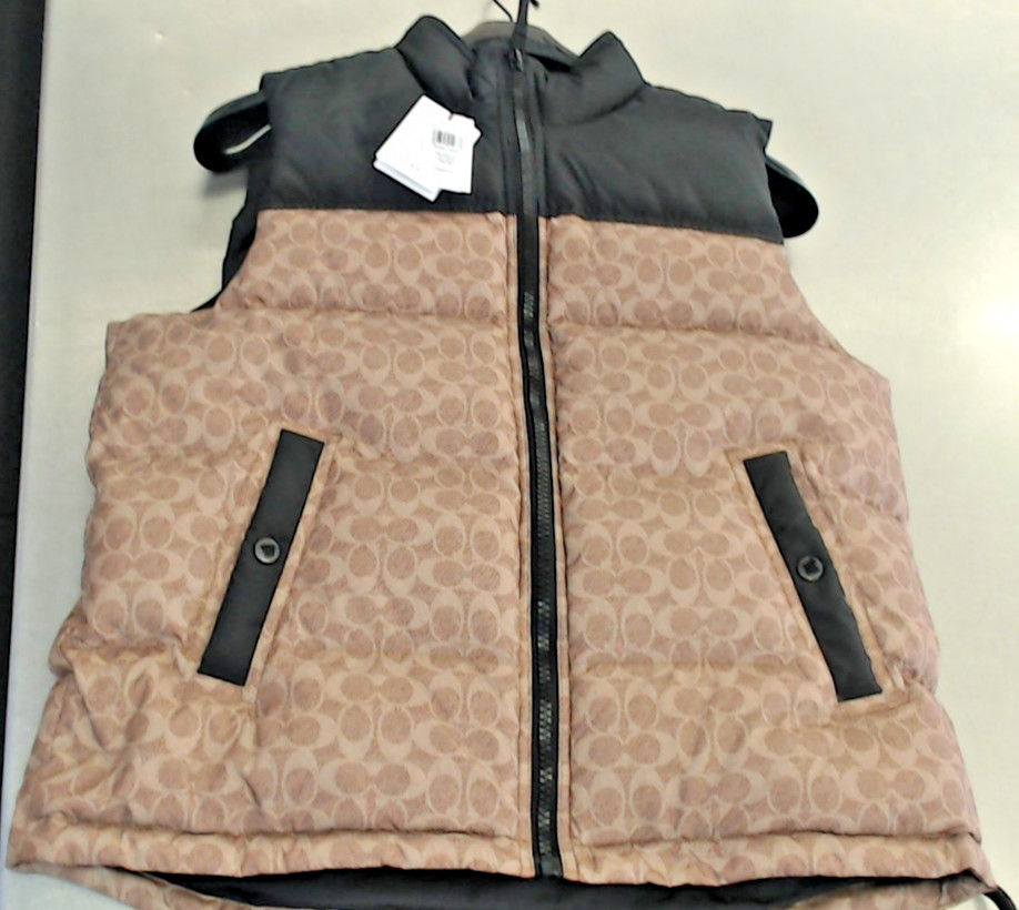 Coach Signature Down Vest Duck Down Khaki/Black Puffer Men’s Size L (CJL006622)