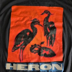 HERON PRESTON Cranes in Lotus Pond Graphic Short Sleeves Tee Medium Y2K Orange