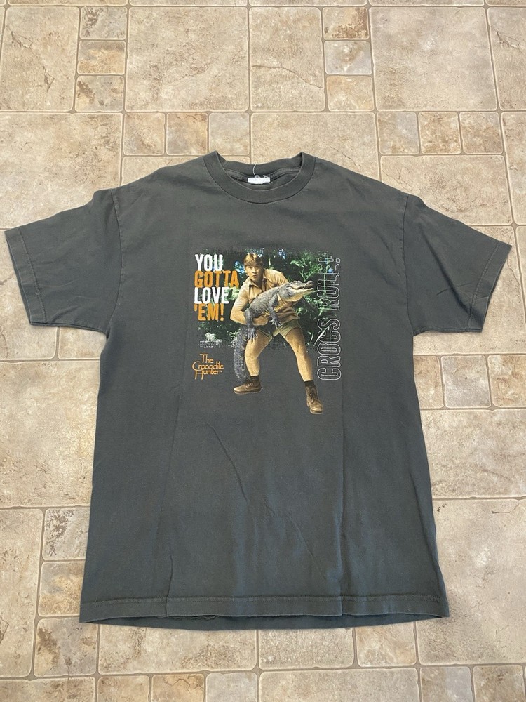 Vintage Y2K Steve Irwin Crocodile Hunter Crocs Rule Shirt Olive Green Large