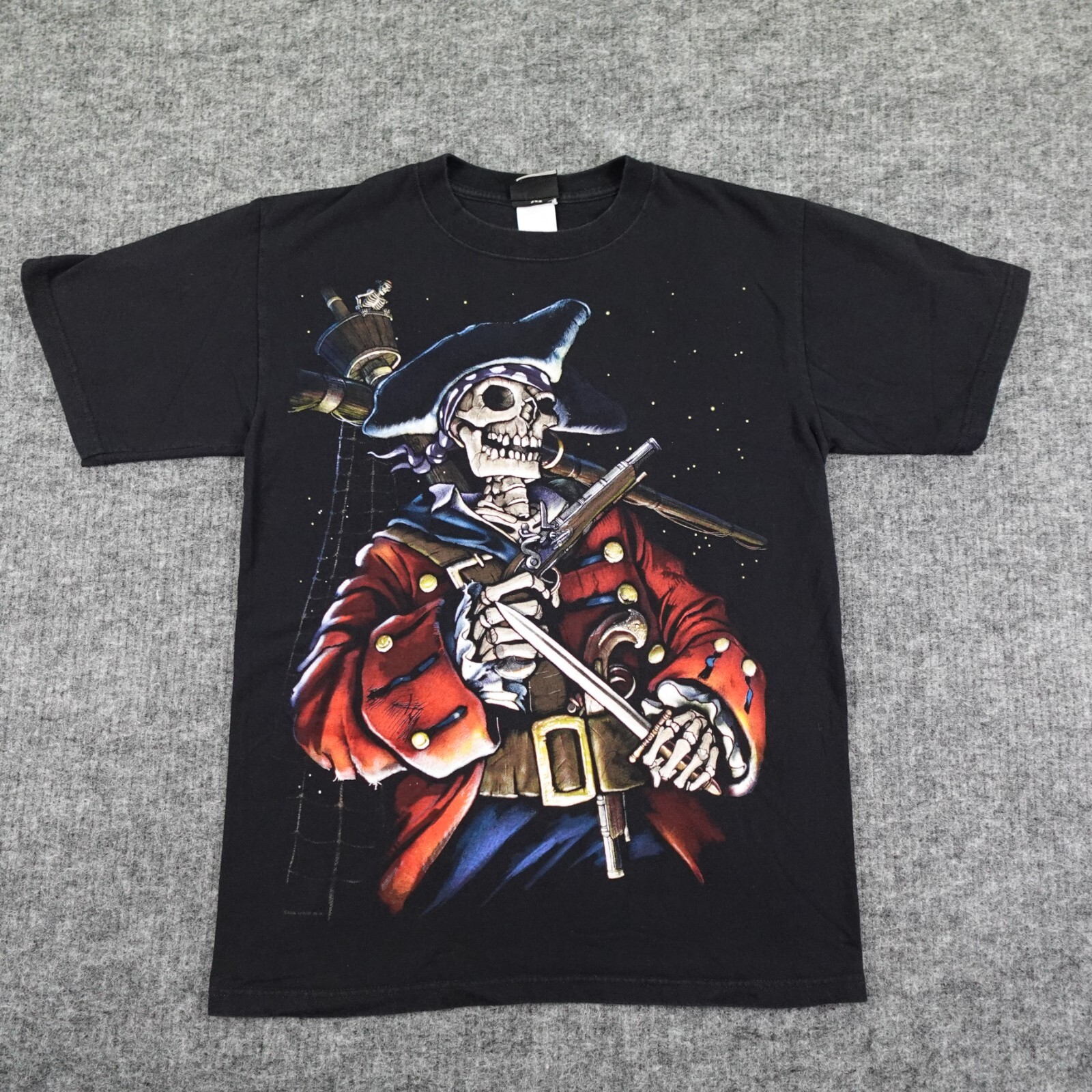 Vintage Liquid Blue T-Shirt Adult Medium Black Dead Skeleton Pirate Y2K 2000's gallery