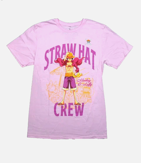 One Piece Monkey D Luffy Pink Straw Hat Crew Mens Manga Shirt New Medium
