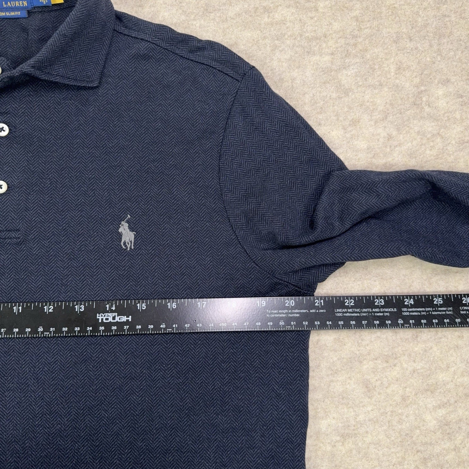 Polo Ralph Lauren Custom Slim Fit Herringbone Polo Long Sleeve Shirt Navy Medium gallery
