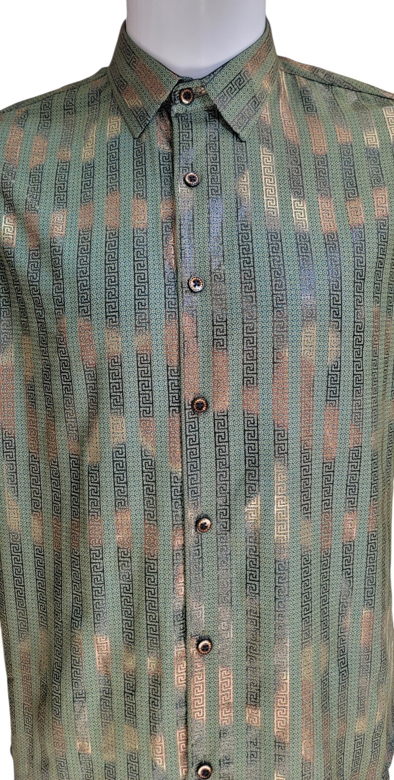 Men's Italian Fashion Long Sleeves Buttom-Up Metallic Green Olive Bronze Shirt gallery