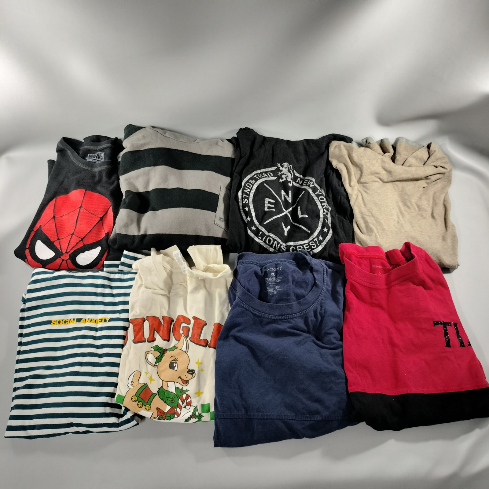 Lot of 8 Crew Neck Hoodie Pull Over Long Sleeve T-shirts Mens Size XS/S/M/L/XL