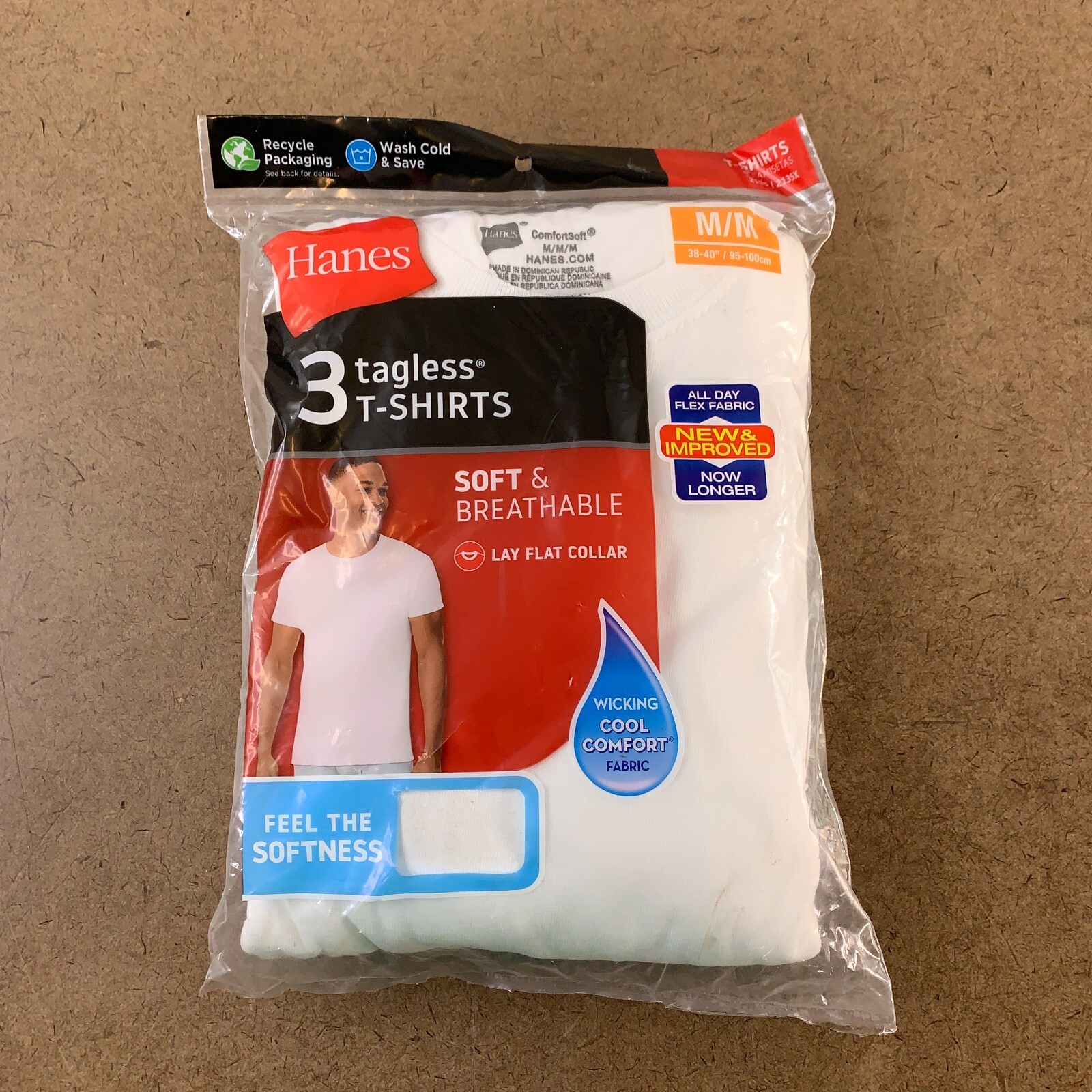 Hanes Men’s Medium White Soft & Breathable Tagless Crew Neck T-Shirts 3 Pack NWT