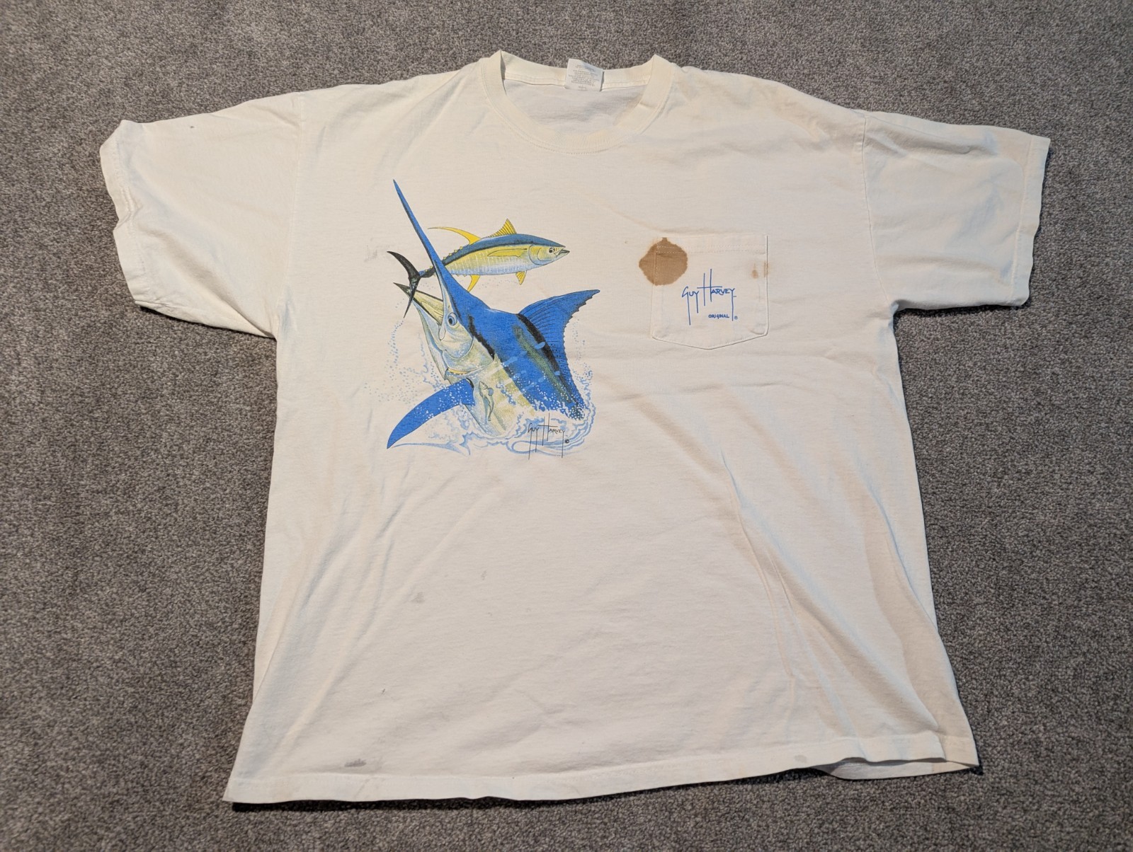 Vintage Guy Harvey Shirt Mens XL White Marlin Fishing Fish Double Sided Y2K gallery
