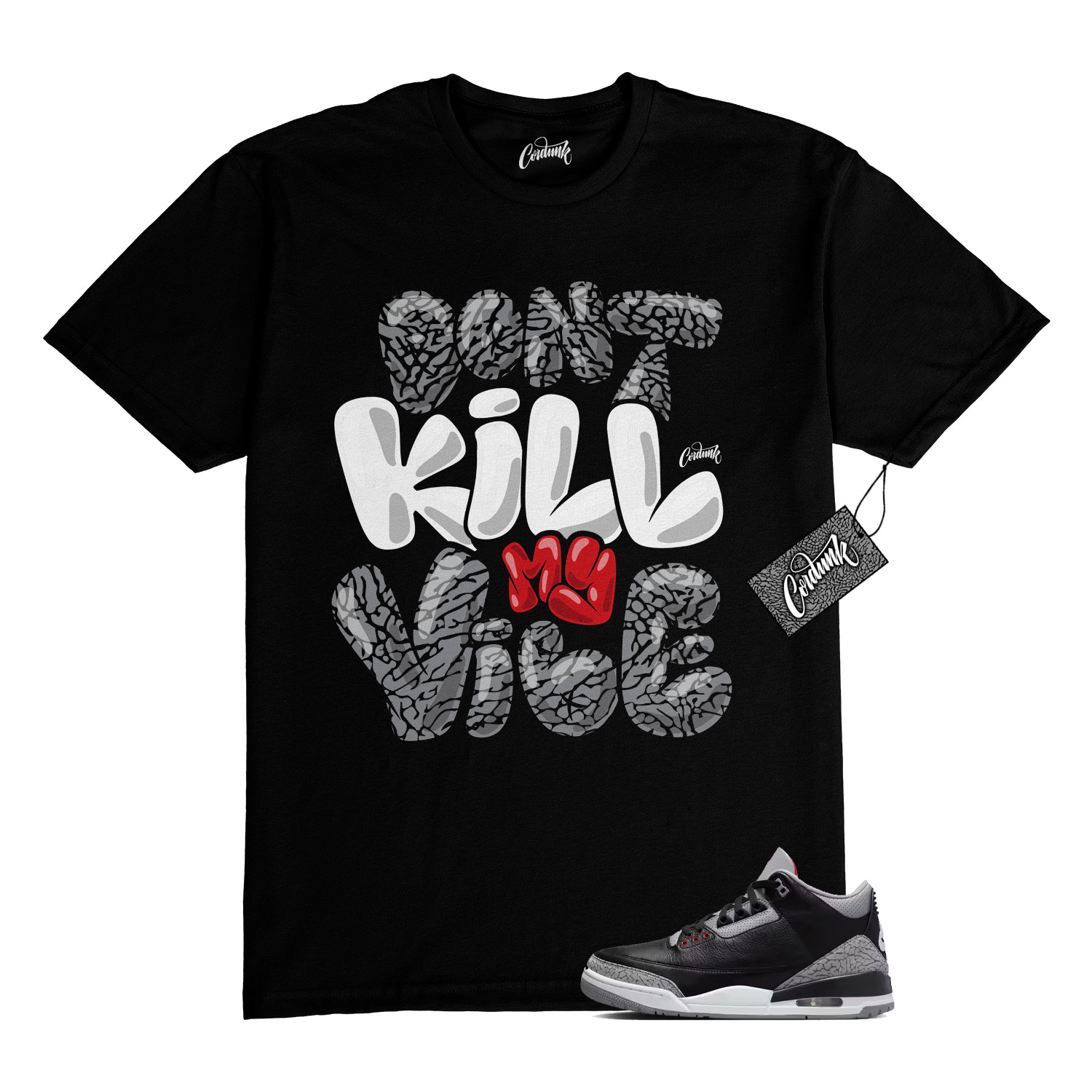 3 Cement Fire Red Grey Elephant Print White Black T Shirt to Match DKMV Jordan gallery