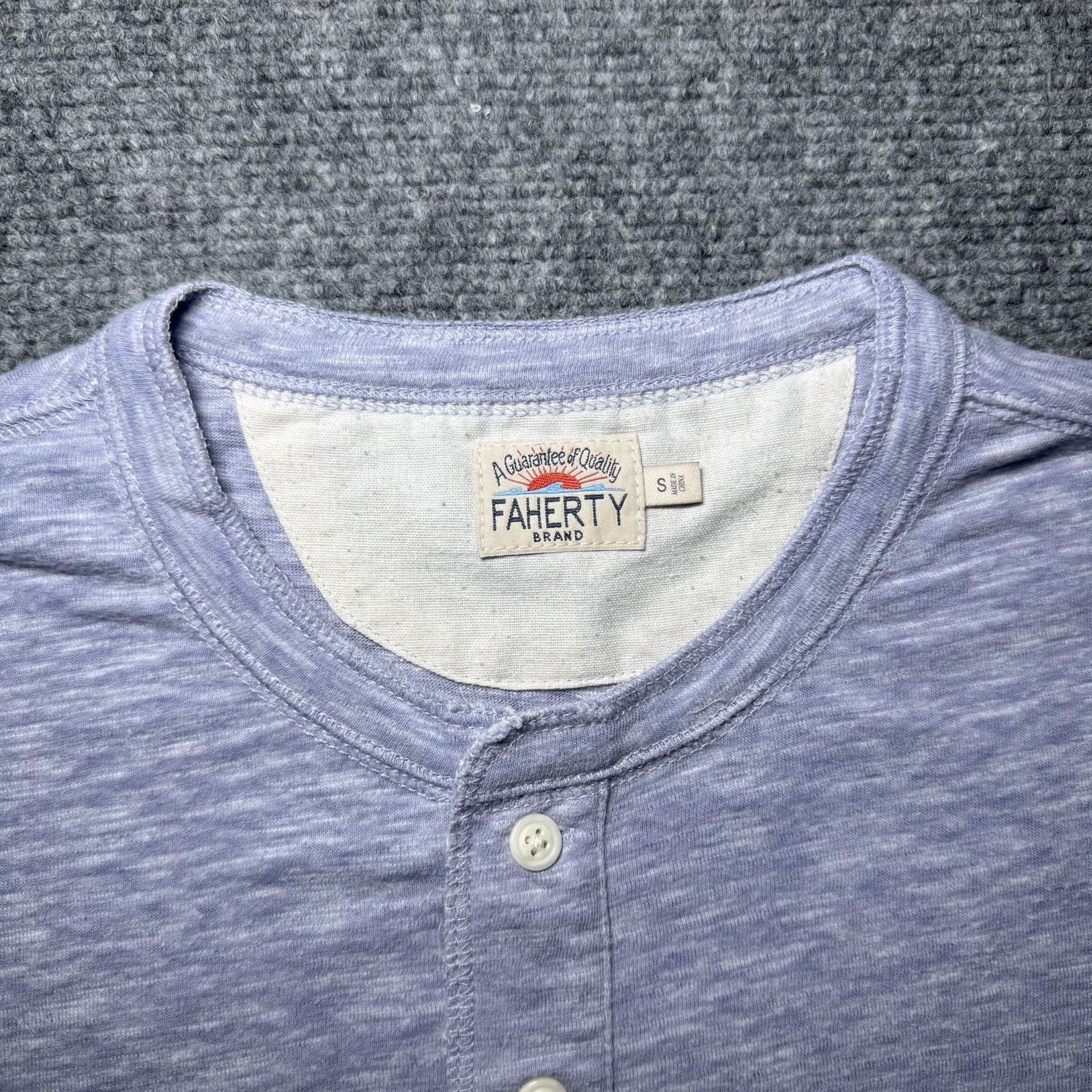 Faherty Blue Heather Dyed Cotton Blend Short Sleeve Henley Shirt Men Small gallery