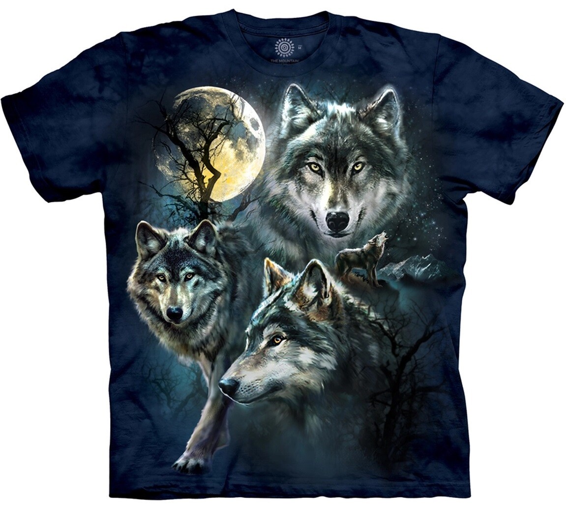 The Mountain Wolf Family Howling Moon Wolves Collage Blue T-Shirt Adult S-5X gallery