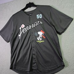 Peanuts® Snoopy Baseball Jersey shirt Mens Large Black Charlie Brown Button NWT