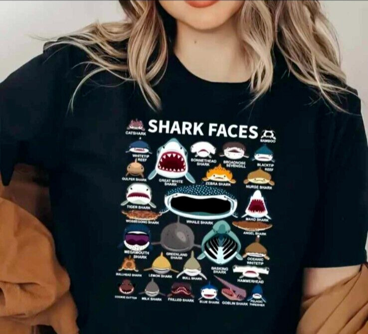 Custom 'Shark Faces" Graphic Tee - Aquatic, Marine, Funny gallery