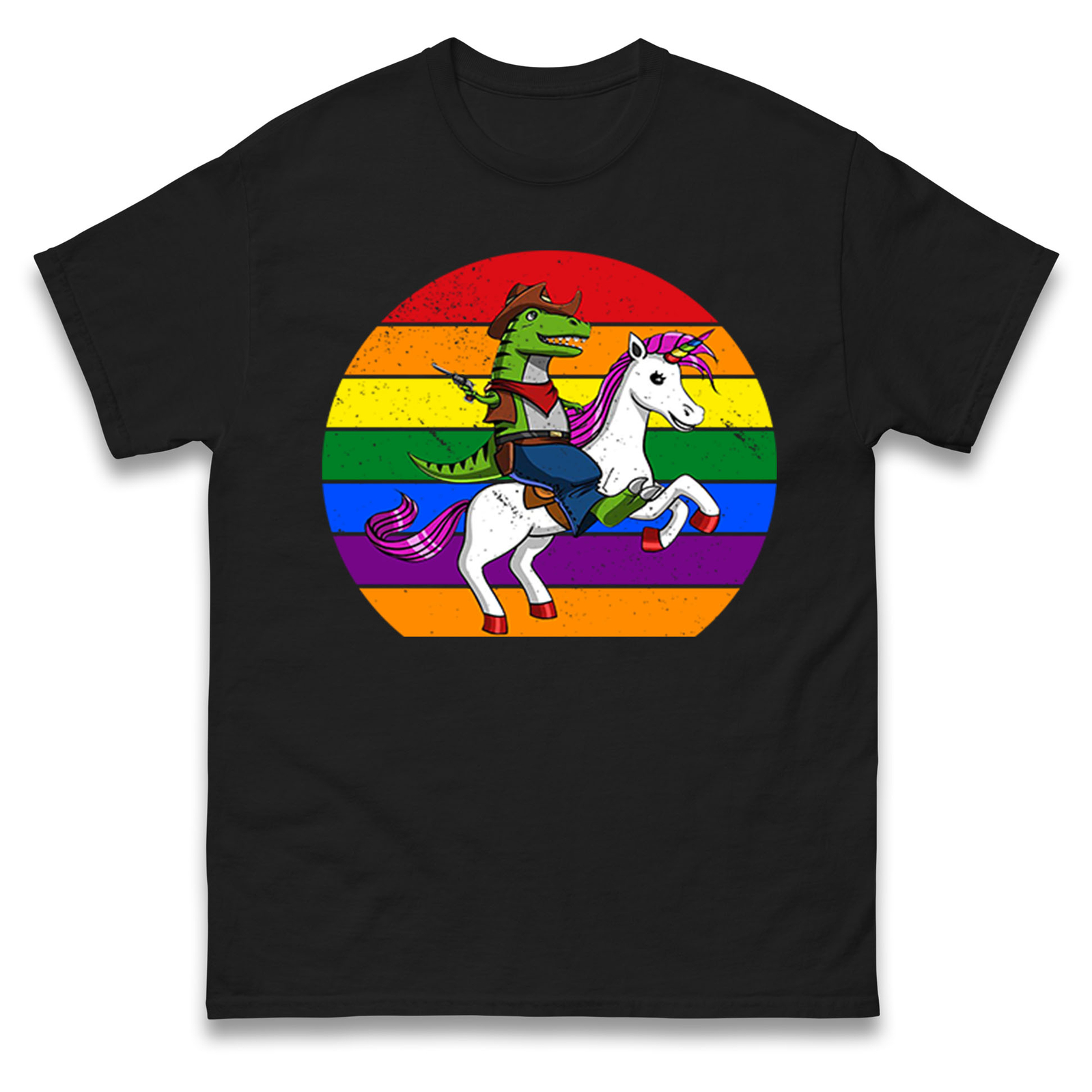 Funny Dinosaur Riding Unicorn T Shirt,Rainbow Retro Graphic Fantasy Gift Top gallery