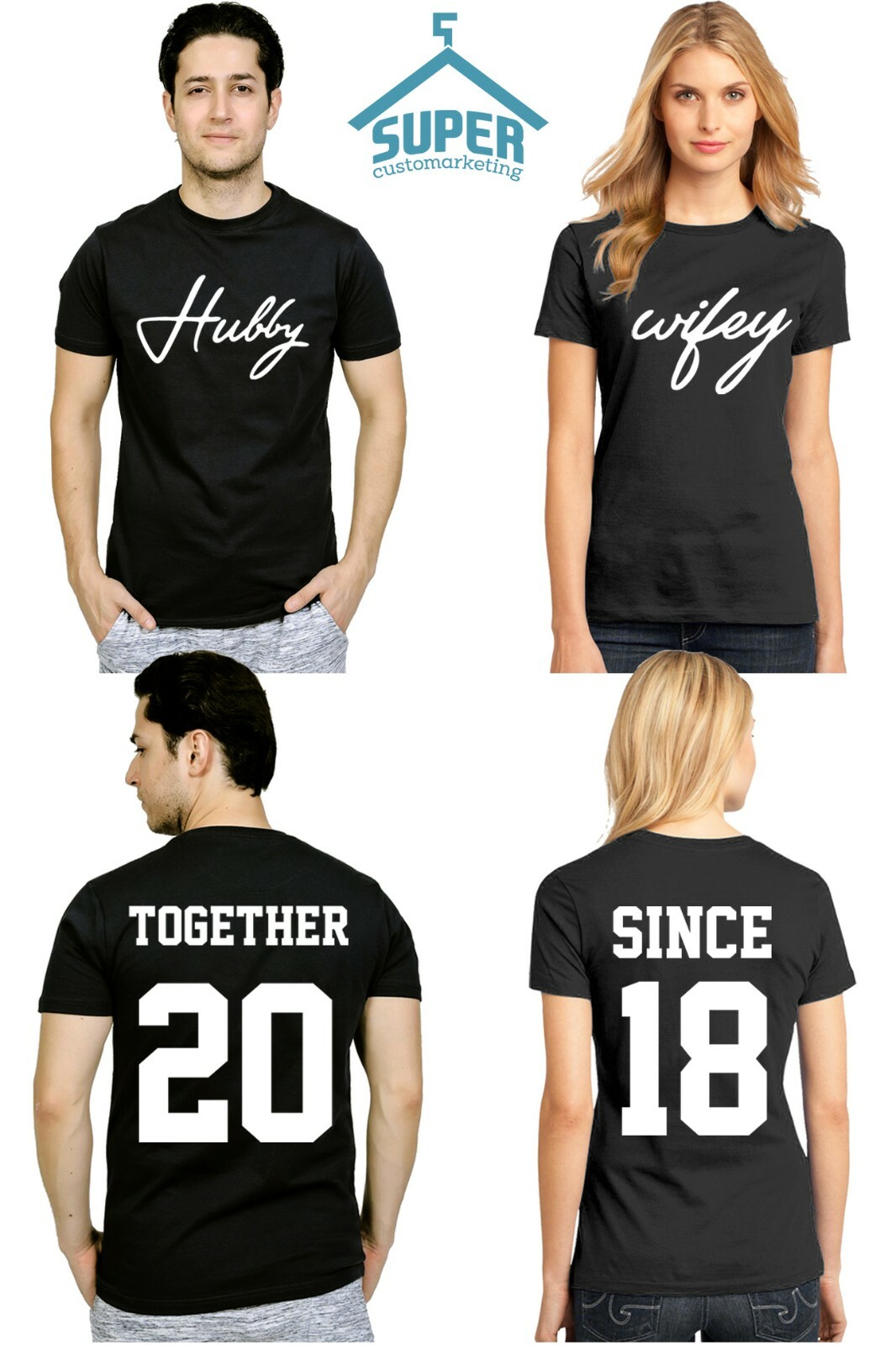 Couple Matching SHIRTS Hubby Wifey TOGETHER SINCE Back Side DATE NUMBER gallery