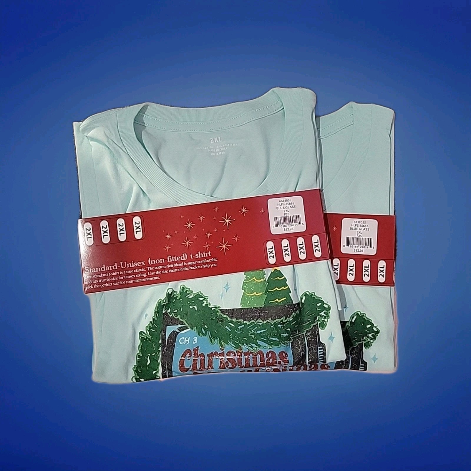 Men's Blue Light weight Knit Short sleeve Graphic Christmas T-shirt ( Size: 2XL gallery