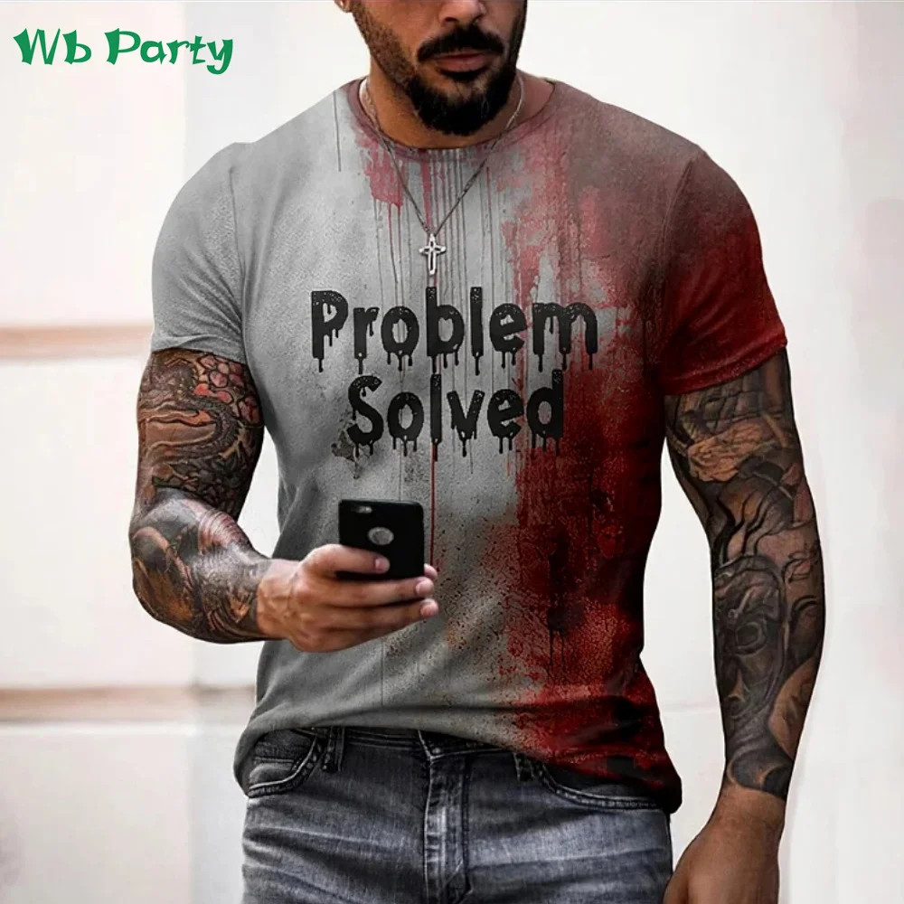 Problem Solved Bloody Print Men's Clothing Fashion T-shirts for Men Horrible gallery
