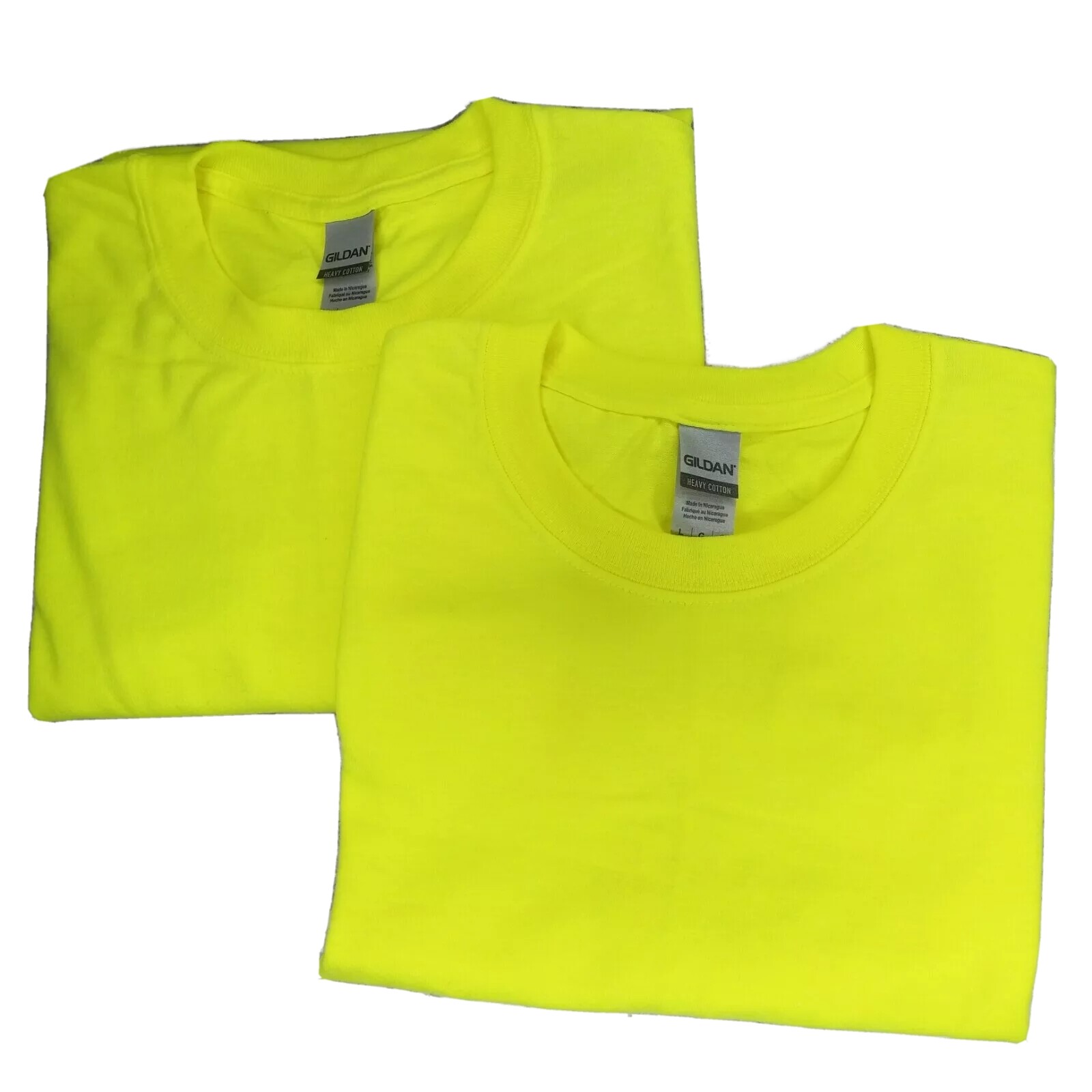 Gildan Heavy Cotton Safety Green HiVis Men’s Size Large Work T-shirts Ot Of 2