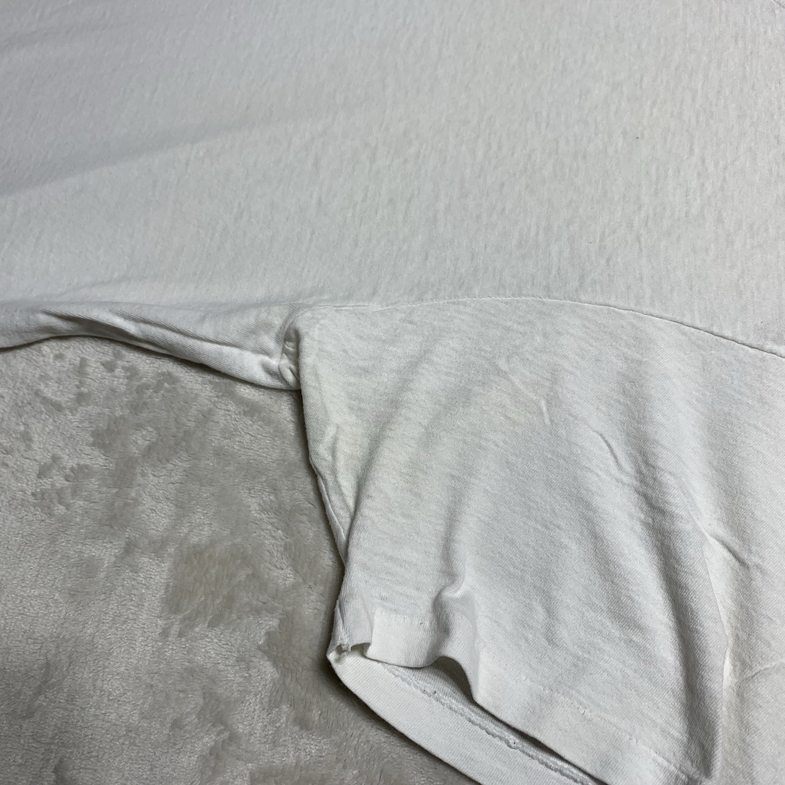 Vintage 90s Hanes Blank White T Shirt L/XL Worn Distressed Single Stitch USA gallery