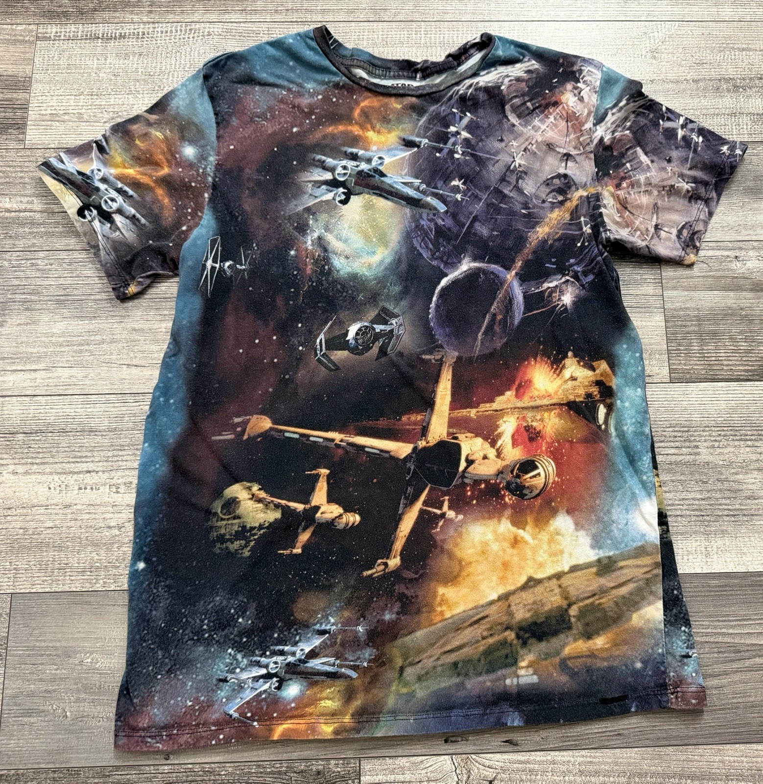 Star Wars x On the Byas Shirt Mens Large All Over AOP Death Star X Wing Falcon gallery