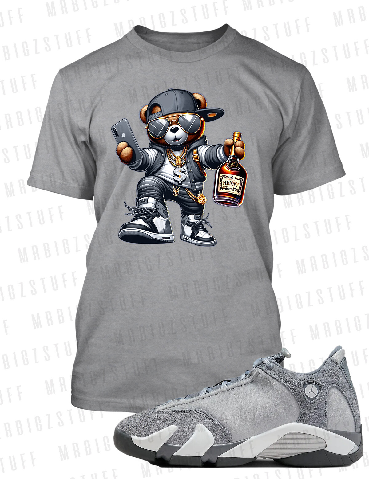 Mens Graphic Sport Pro Club Shaka Tee to Match J14 Stealth Henny Bear Sneaker T