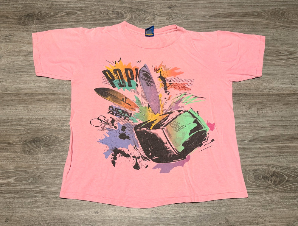 Vintage 80s OP Ocean Pacific Surf Board Toaster Pop! Art Pink T-Shirt Large USA