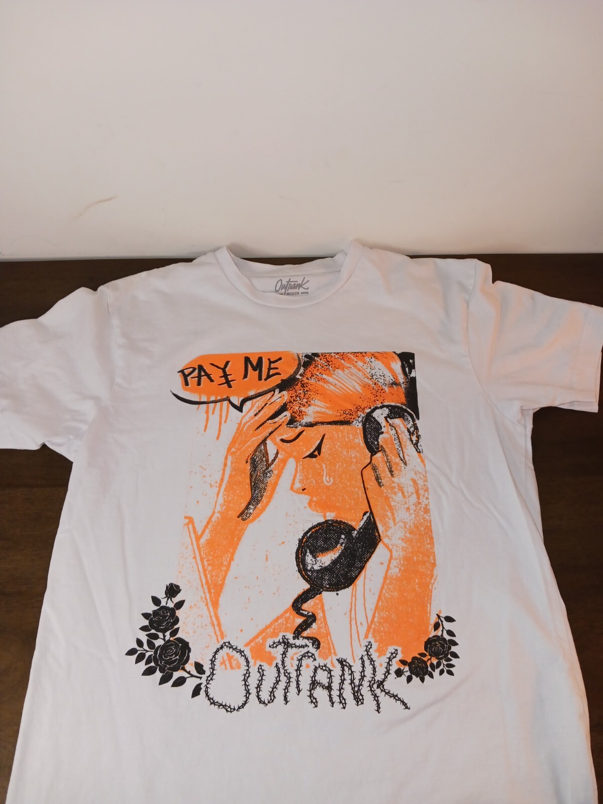OUTRANK "PAY ME, CRYING" Men's Medium White TSHIRT Orange/Blk Graphic, Money 💰 gallery