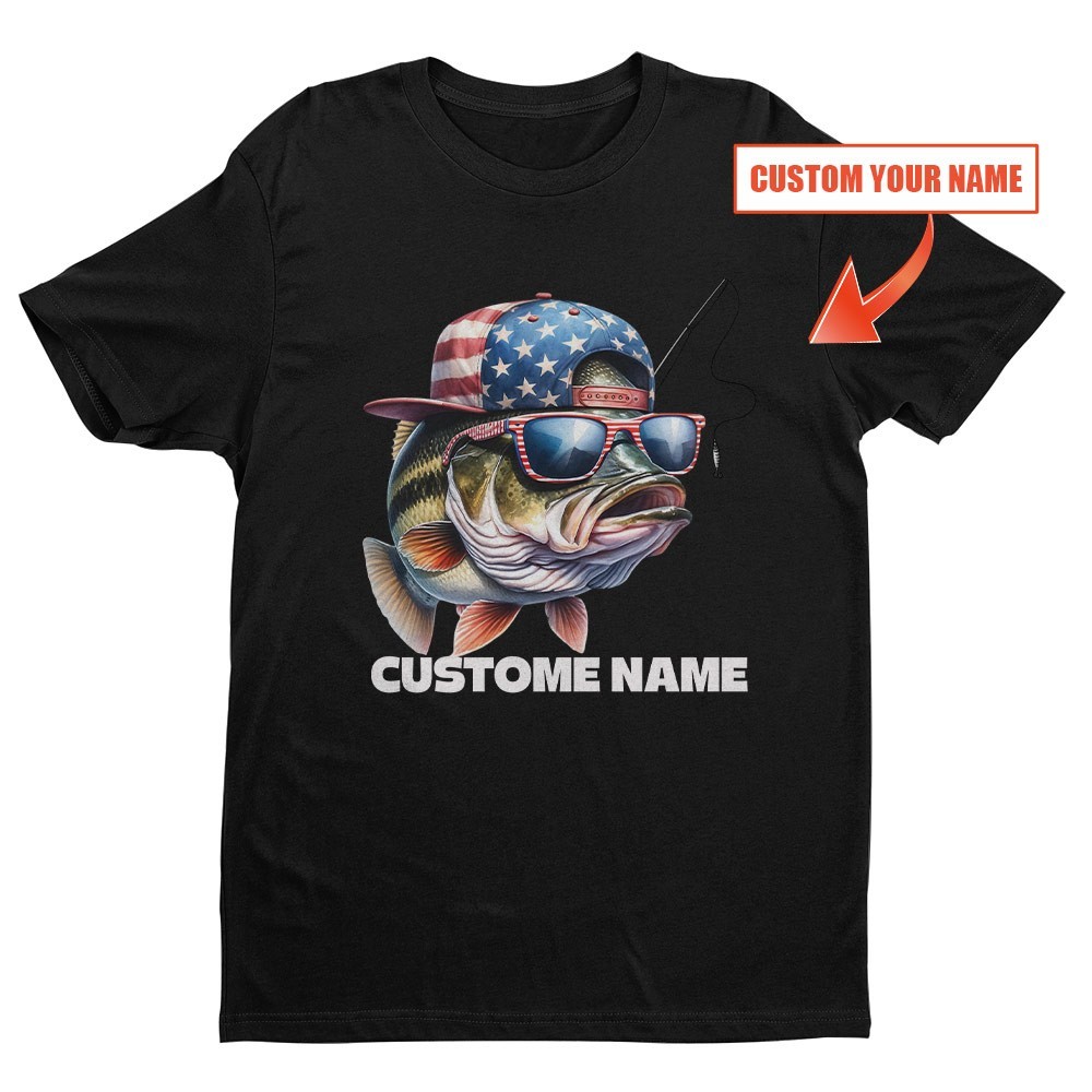 Custom Funny Fishing American Flag Unisex T-shirt | Father's Day Fishing Gifts gallery