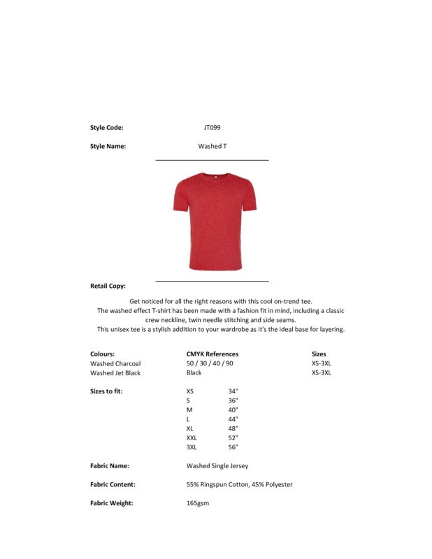 AWDis Just Ts & Polos Washed T-Shirt JT099 - Men's Faded Plain Casual Crew Neck gallery