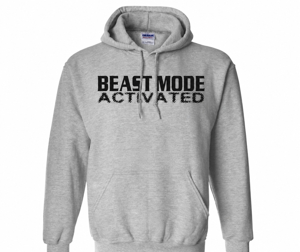 BEAST MODE ACTIVATED Gray Hoodie – Motivational Graphic Pullover Sweatshirt
