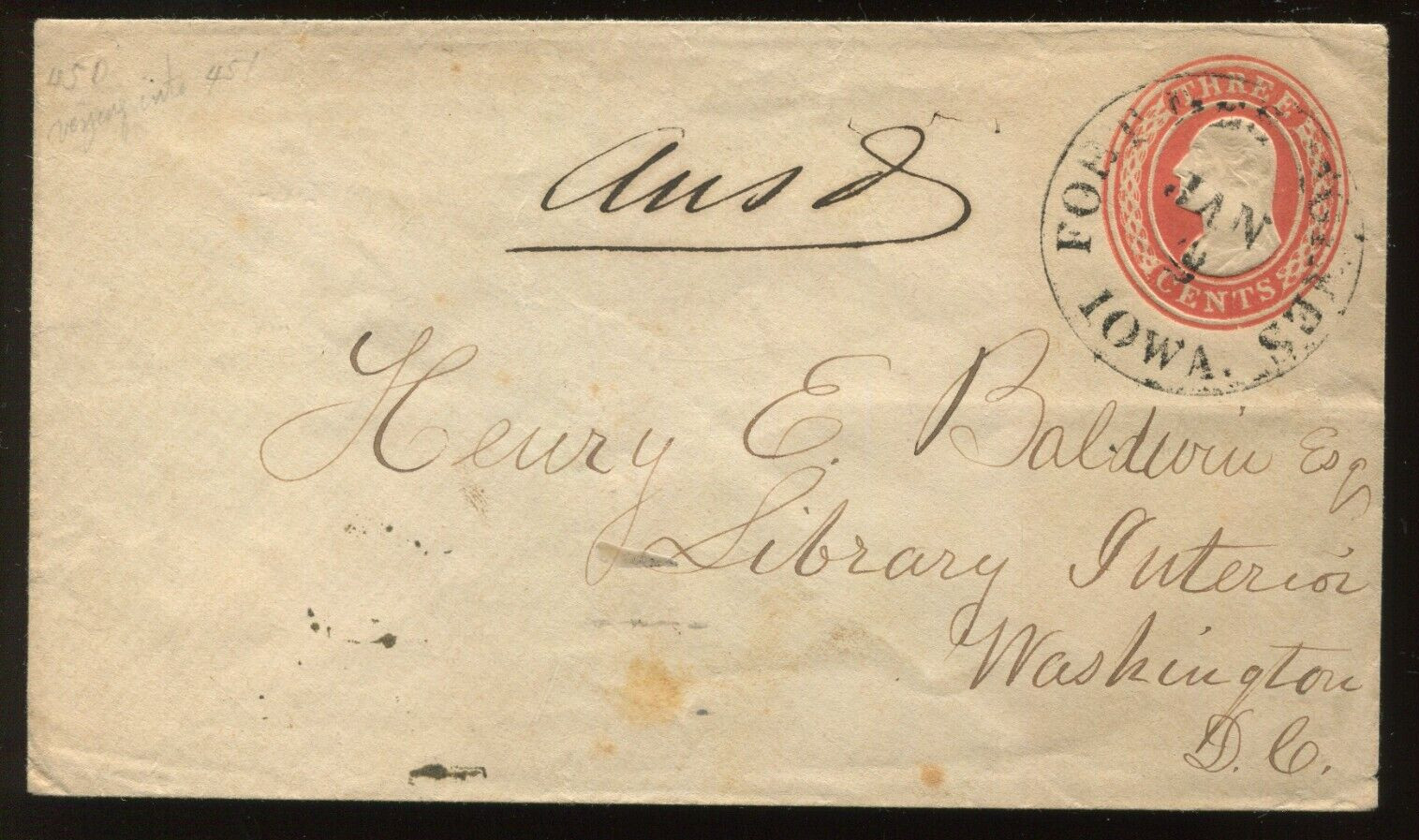U9 Entire with Bold “Fort Des Moines, Iowa” CCL to Washington DC LV5674