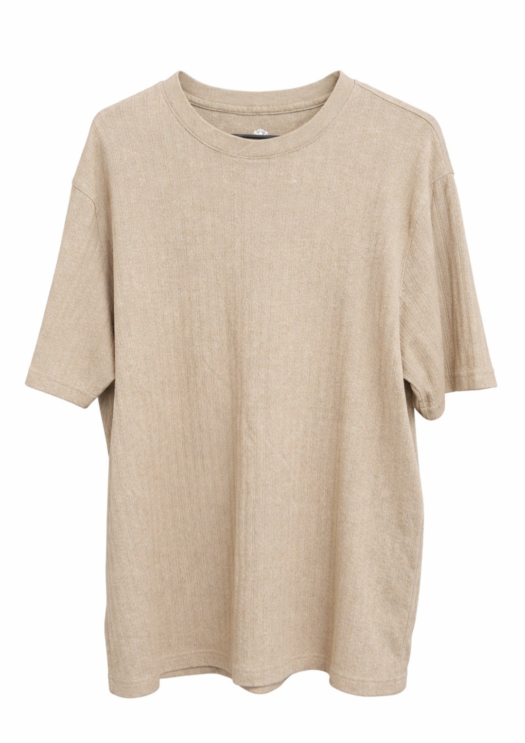 Covington Mens XL Tan Vertical Textured Knit Top Short Sleeve Crew Neck Cotton gallery