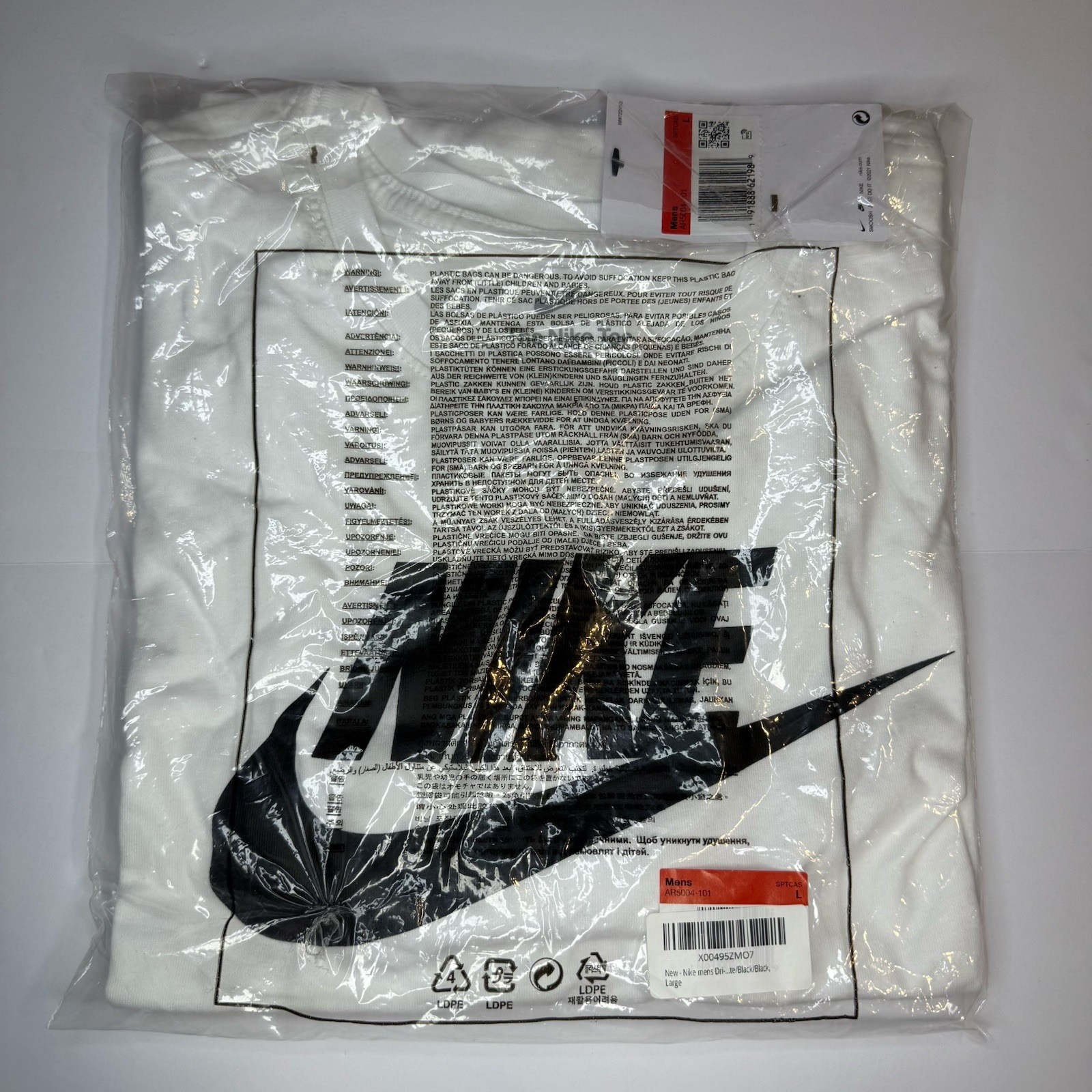 Nike Men’s T-Shirt Large White Black Logo Short Sleeve Crew Neck Casual Tee NWT gallery