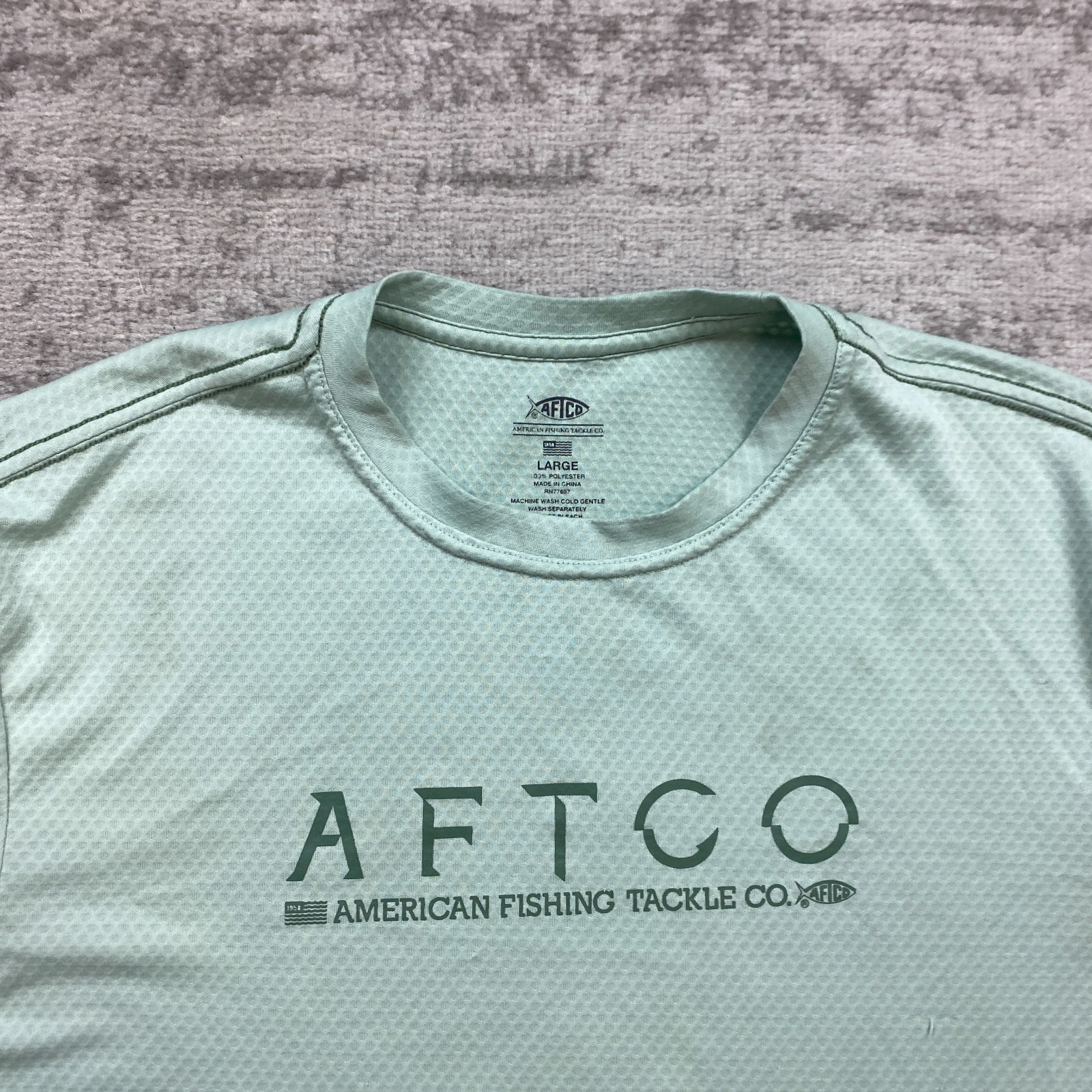 Aftco Shirt Large Green Performance Camp Fishing Hike Boat Shark Outdoors Mens gallery