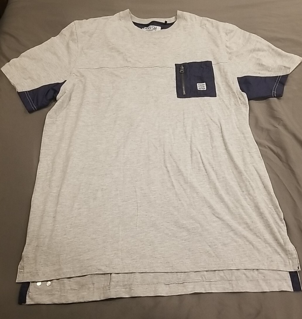 Parish Nation Shirt Mens XL Blue Gray Colorblock Casual Short Sleeve 0506