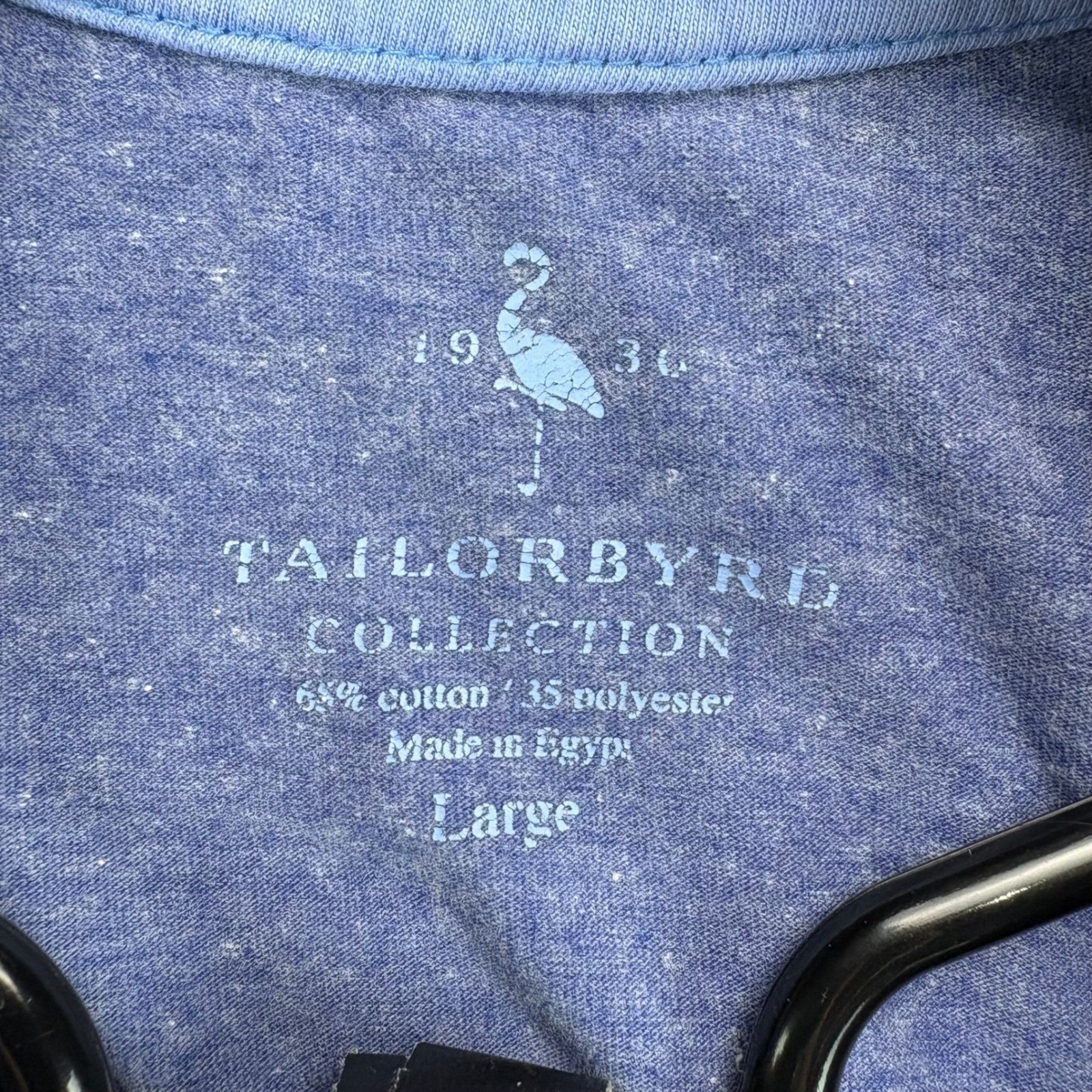 Tailorbyrd Mens Large Blue Heathered Flamingo Embroidered Cotton Blend T-Shirt gallery