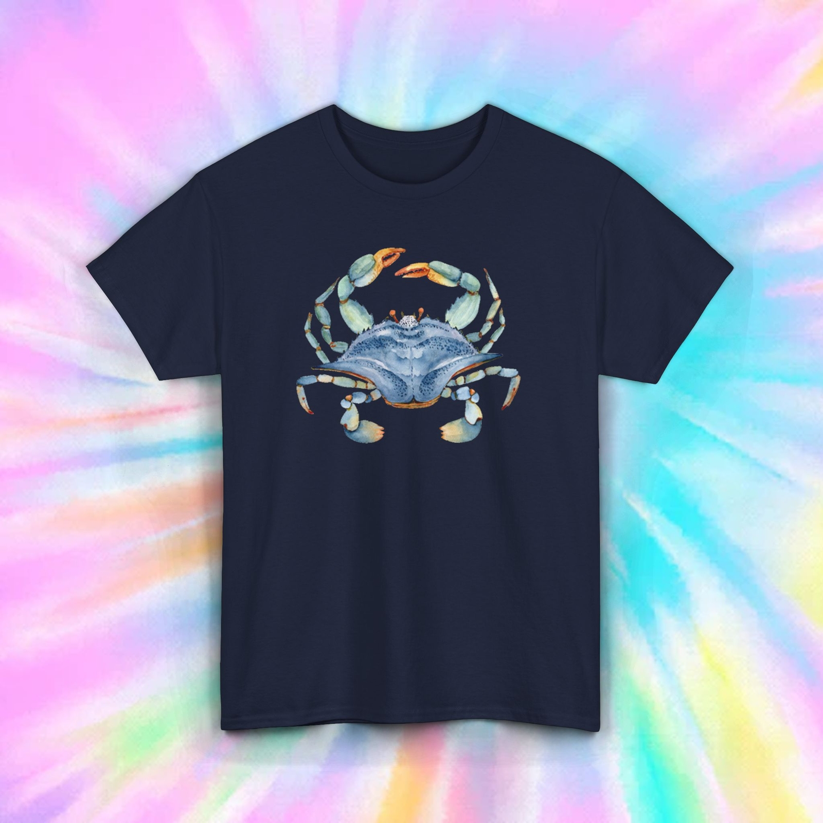 Watercolor Blue Crab Coastal Ocean Sea Life Art Graphic Tee S-5XL