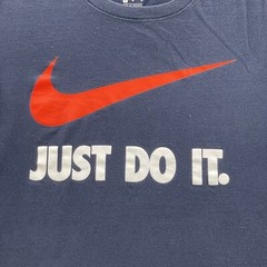 Nike Tee Men Medium M Blue Red Swoosh Just Do It Logo 100% Cotton Casual Comfort
